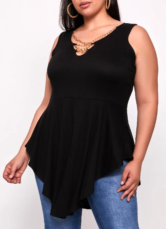 Plus Size Chain Detail Peplum Tunic Tank Top