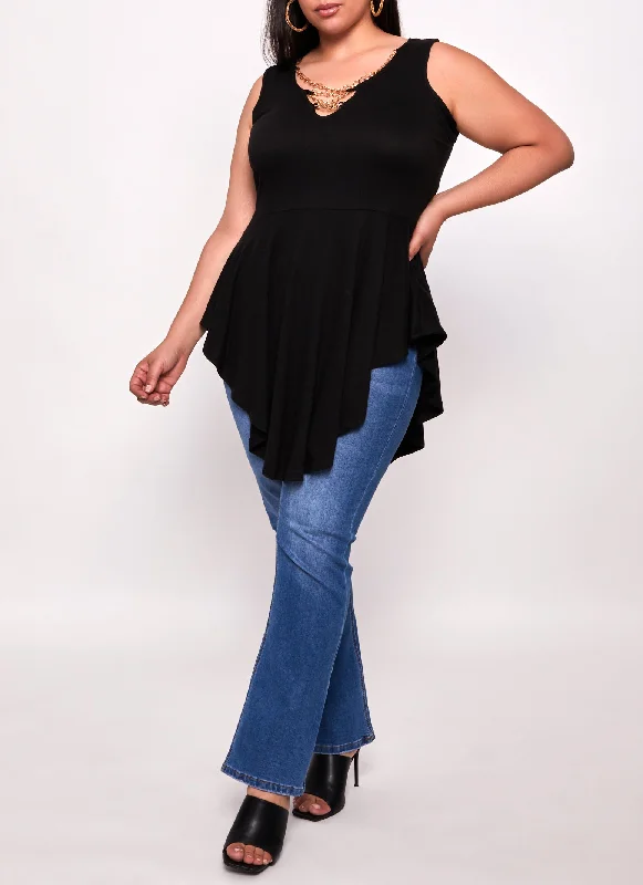 Plus Size Chain Detail Peplum Tunic Tank Top