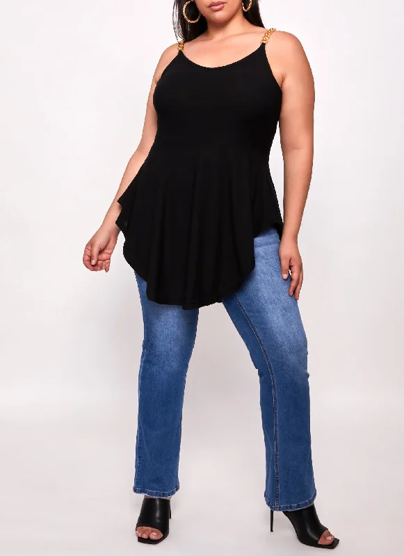 Plus Size Chain Strap Peplum Tunic Cami