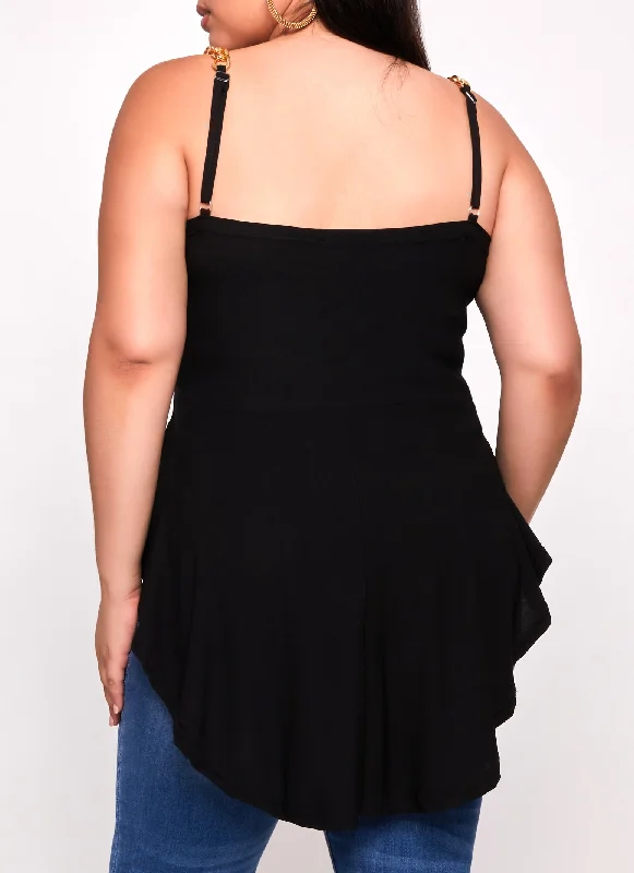 Plus Size Chain Strap Peplum Tunic Cami