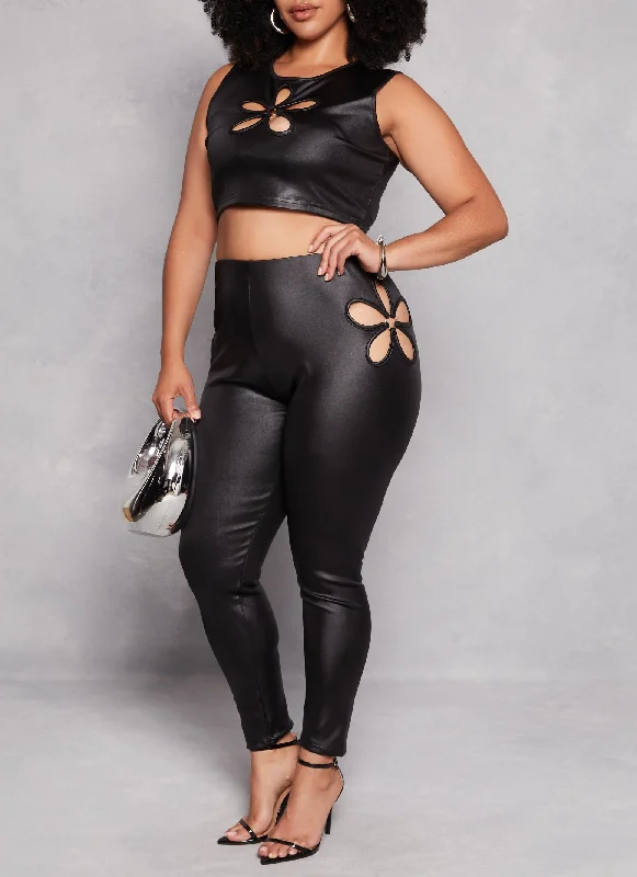 Plus Size O Ring Flower Cut Out Crop Top