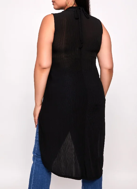 Plus Size Ribbed O Ring Cut Out High Hem Top