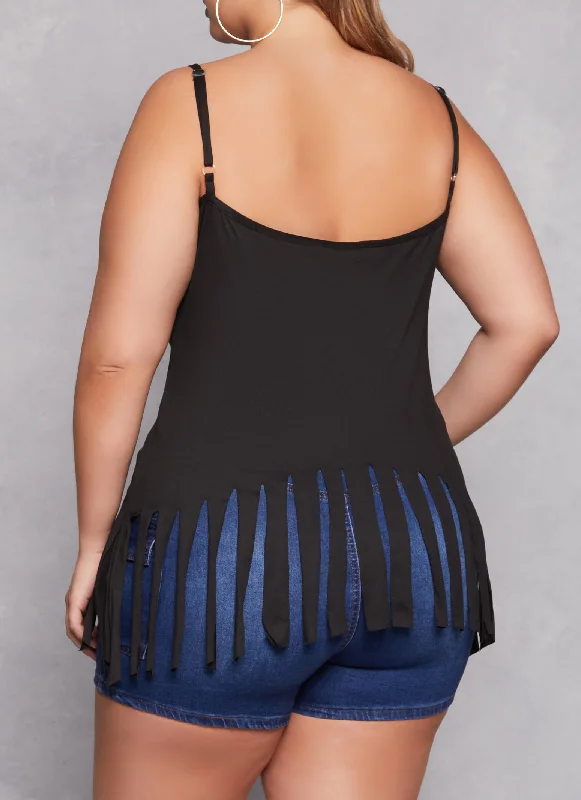 Plus Size V Neck Fringe Hem Cami