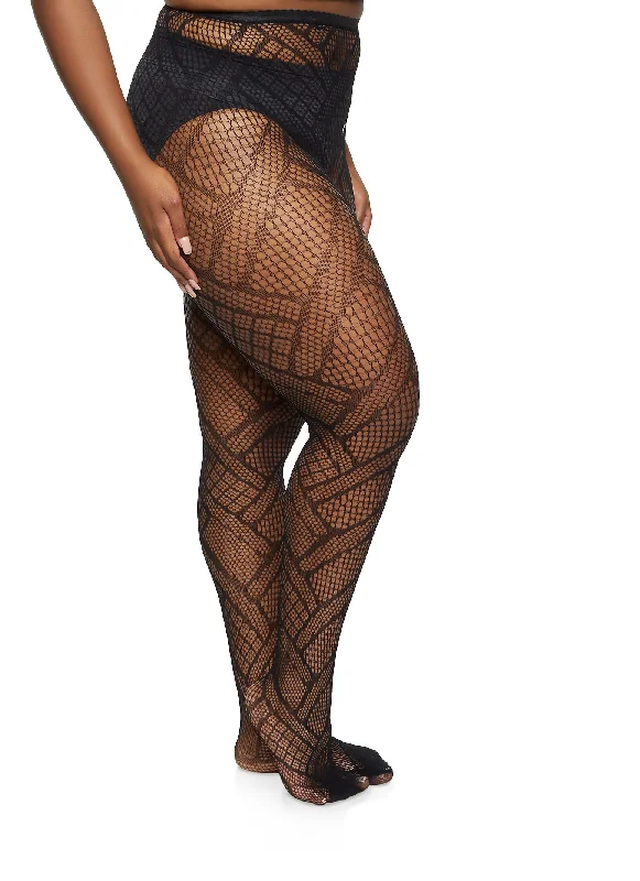 Plus Size Floral Fishnet High Waisted Tights