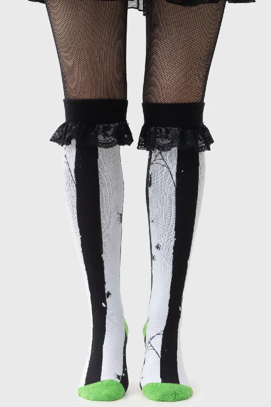 Distressed Stripe Knee High Socks