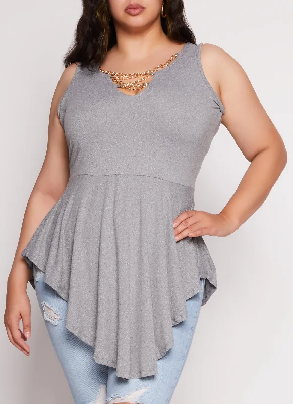 Plus Size Chain Detail Peplum Tunic Tank Top