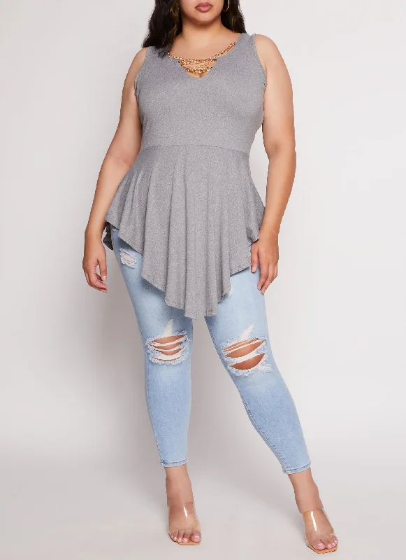 Plus Size Chain Detail Peplum Tunic Tank Top