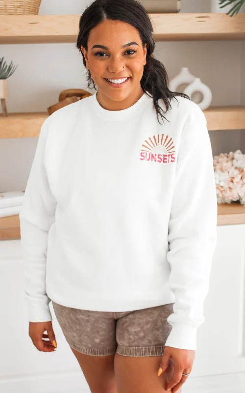 Ivory FOREVER CHASING SUNSETS Graphic Crewneck Sweatshirt**