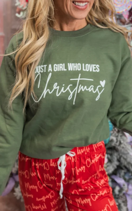 Just a Girl that Loves Christmas Crewneck Sweatshirt**