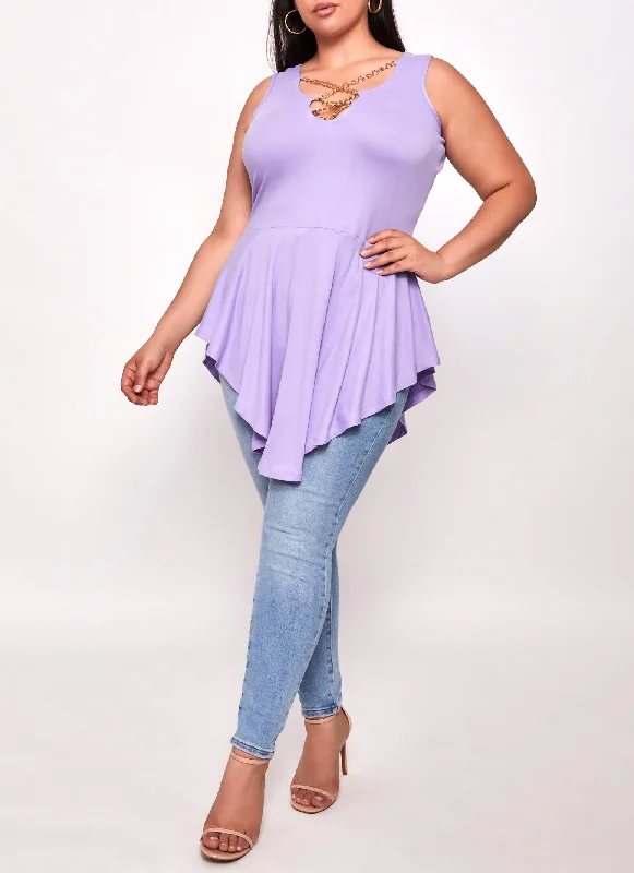 Plus Size Chain Detail Peplum Tunic Tank Top