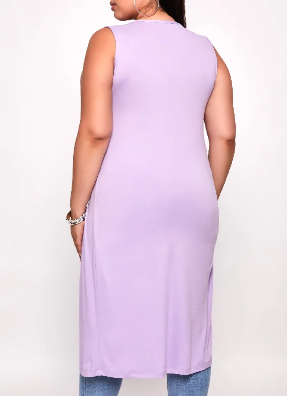 Plus Size Solid Split Hem Maxi Tank Top