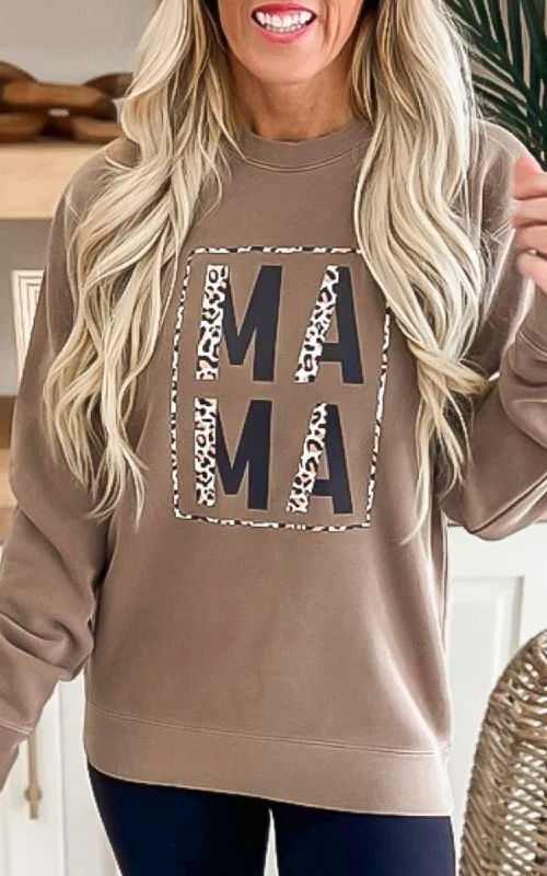 Leopard MAMA Graphic Crewneck Sweatshirt