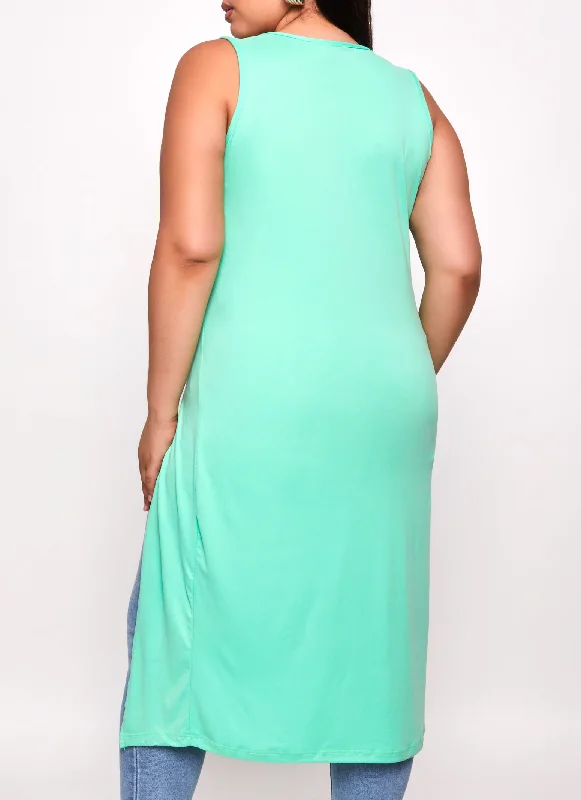 Plus Size Solid Split Hem Maxi Tank Top