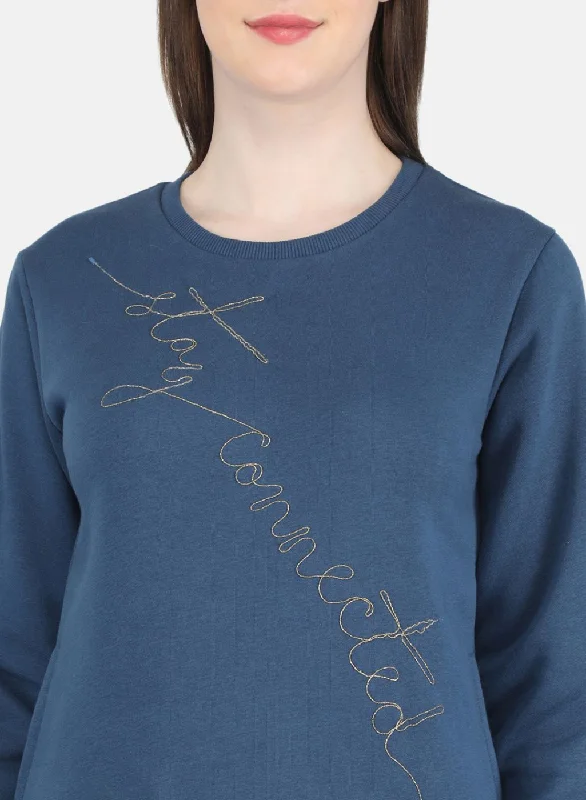 Women Blue Embroidered Sweatshirt