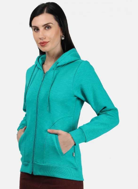 Women Green Plain Sweatshirt