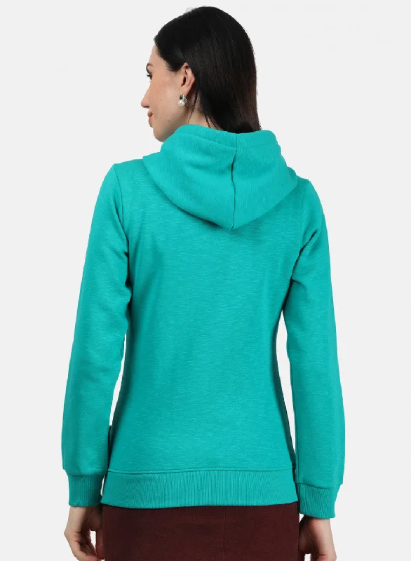 Women Green Plain Sweatshirt