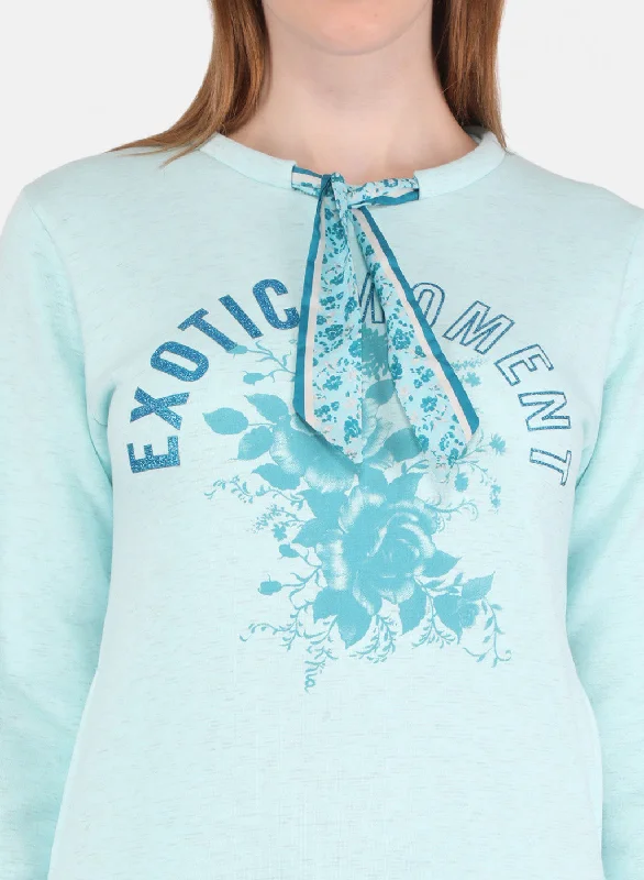 Women Aqua Blue Printed Sweatshirt