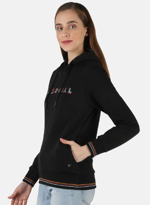 Women Black Embroidered Sweatshirt