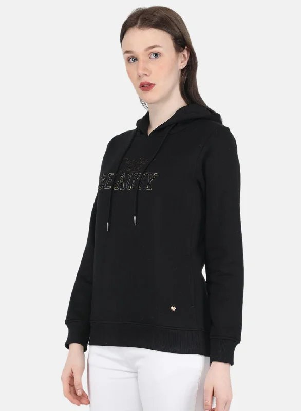 Women Black Embroidered Sweatshirt