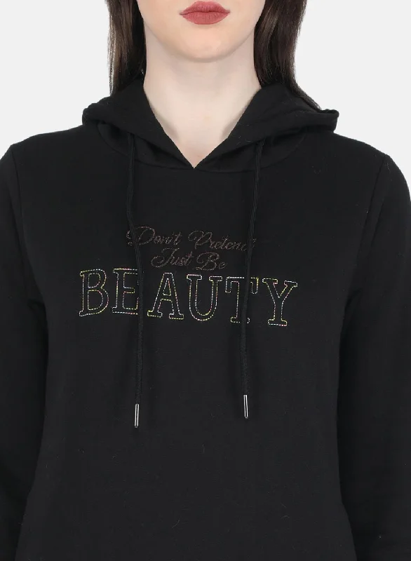 Women Black Embroidered Sweatshirt