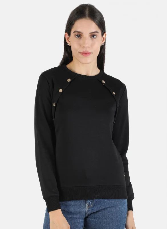 Women Black Solid Sweatshirt