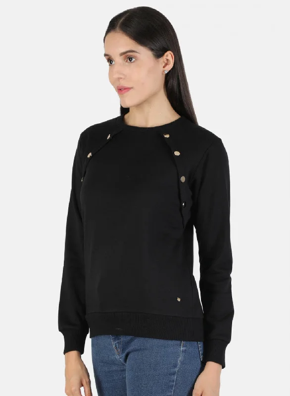 Women Black Solid Sweatshirt