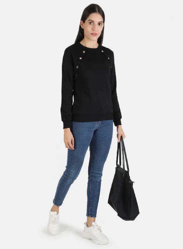 Women Black Solid Sweatshirt