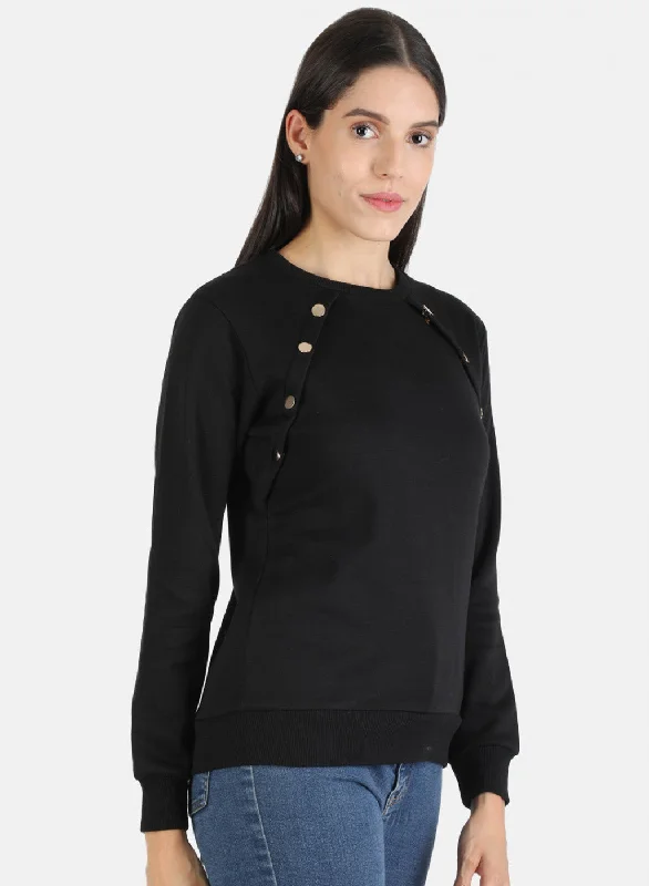 Women Black Solid Sweatshirt