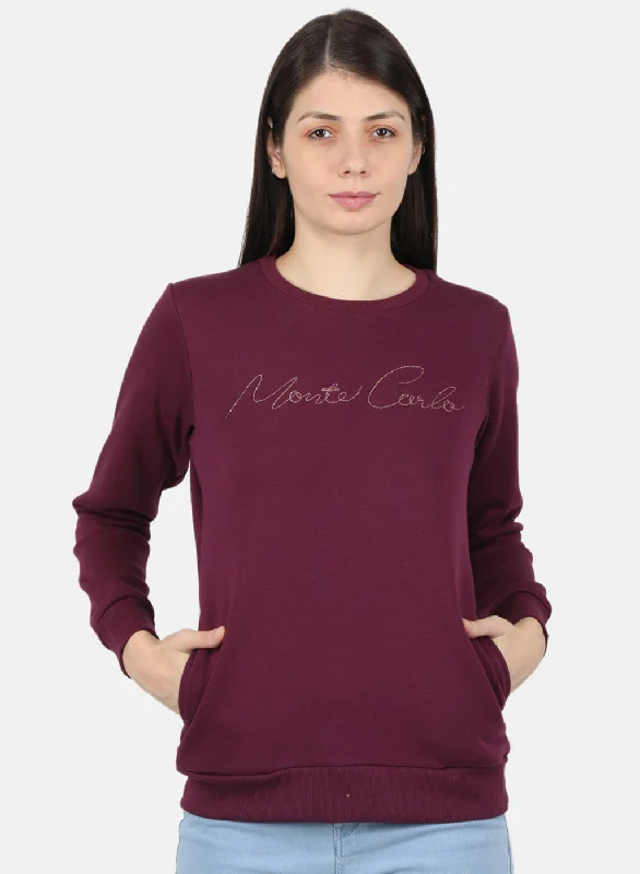 Women Burgundy Embroidered Sweatshirt