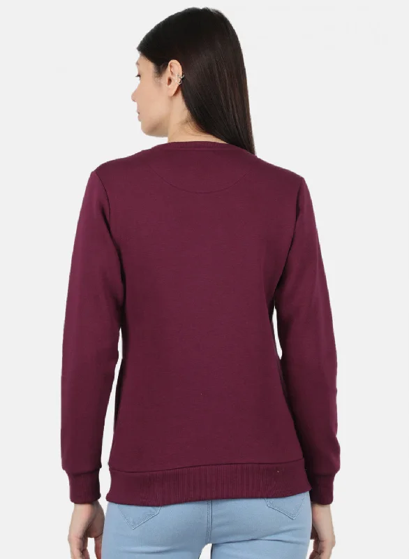 Women Burgundy Embroidered Sweatshirt