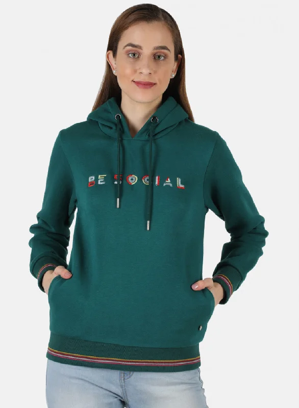 Women Green Embroidered Sweatshirt