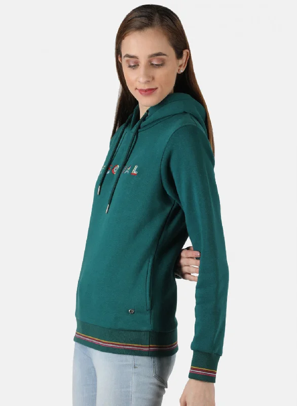 Women Green Embroidered Sweatshirt