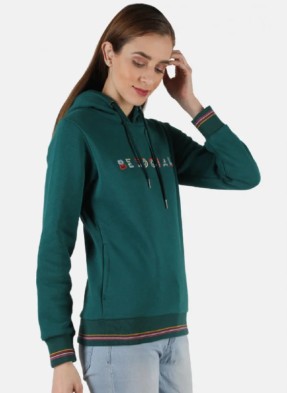 Women Green Embroidered Sweatshirt