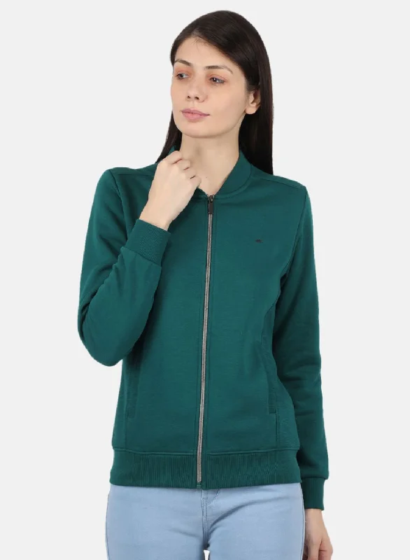 Women Green Solid Sweatshirt