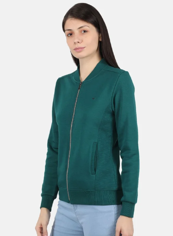 Women Green Solid Sweatshirt