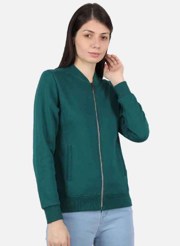 Women Green Solid Sweatshirt