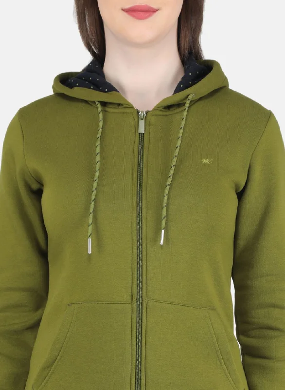 Women Green Solid Sweatshirt