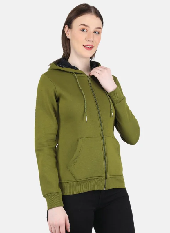 Women Green Solid Sweatshirt