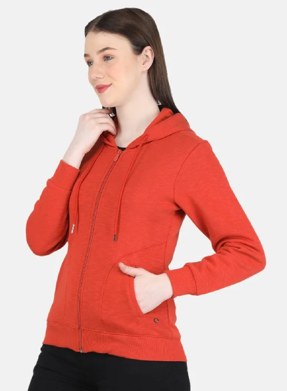 Women Orange Solid Sweatshirt