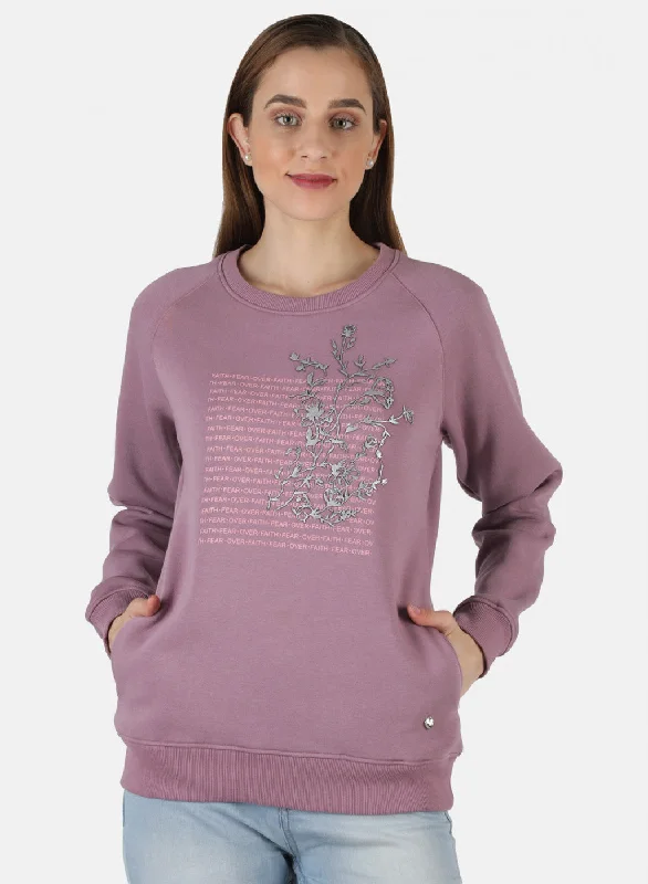 Women Purple Printed Sweatshirt