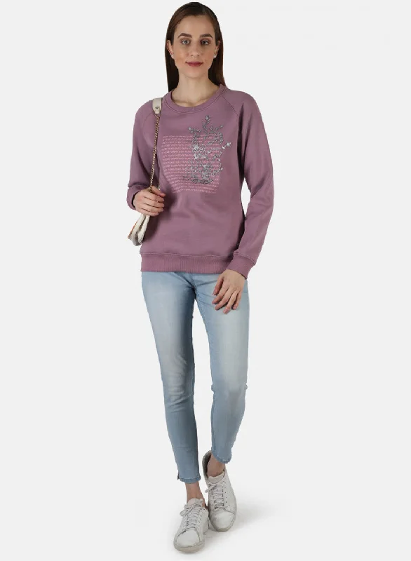 Women Purple Printed Sweatshirt