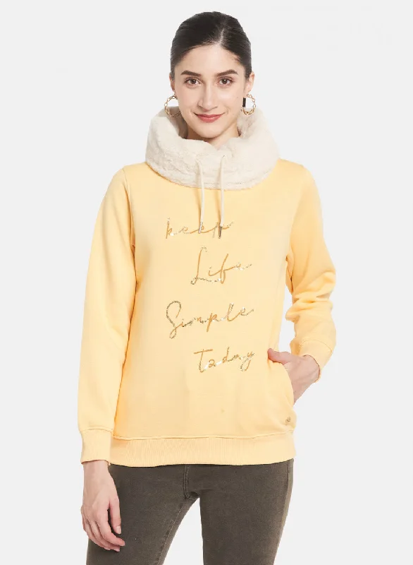 Women Yellow Embroidered Sweatshirt