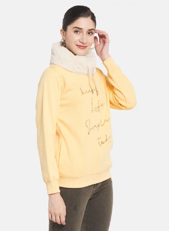 Women Yellow Embroidered Sweatshirt