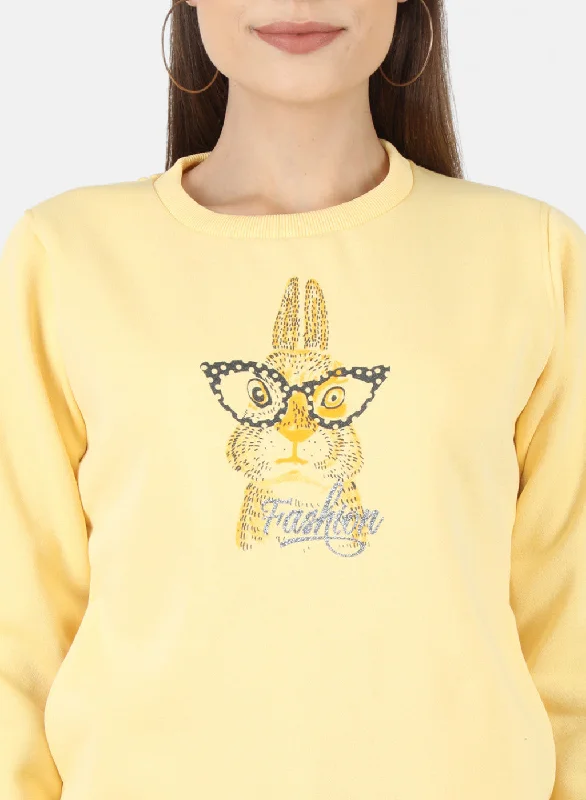 Women Yellow Printed Sweatshirt