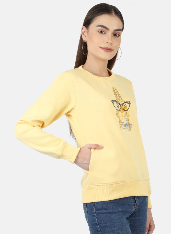 Women Yellow Printed Sweatshirt