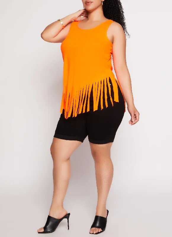 Plus Size Scoop Neck Fringe Hem Tank Top