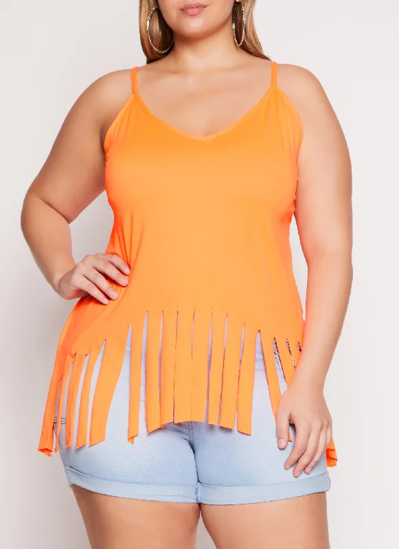 Plus Size V Neck Fringe Hem Cami