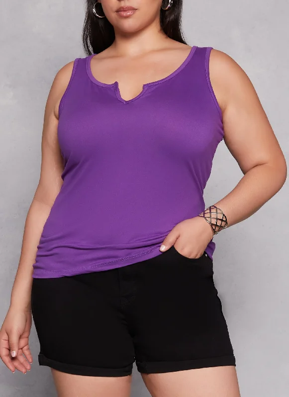 Plus Size Basic Notch Neck Tank Top