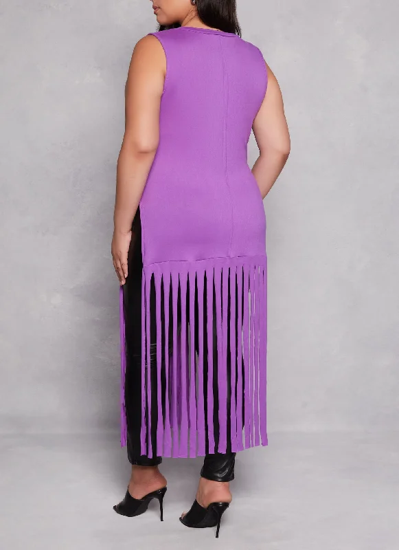 Plus Size Side Slit Fringe Maxi Tank Top