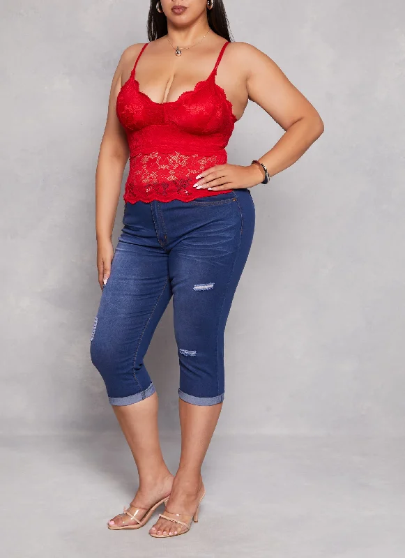 Plus Size Scalloped Lace Plunge Cami